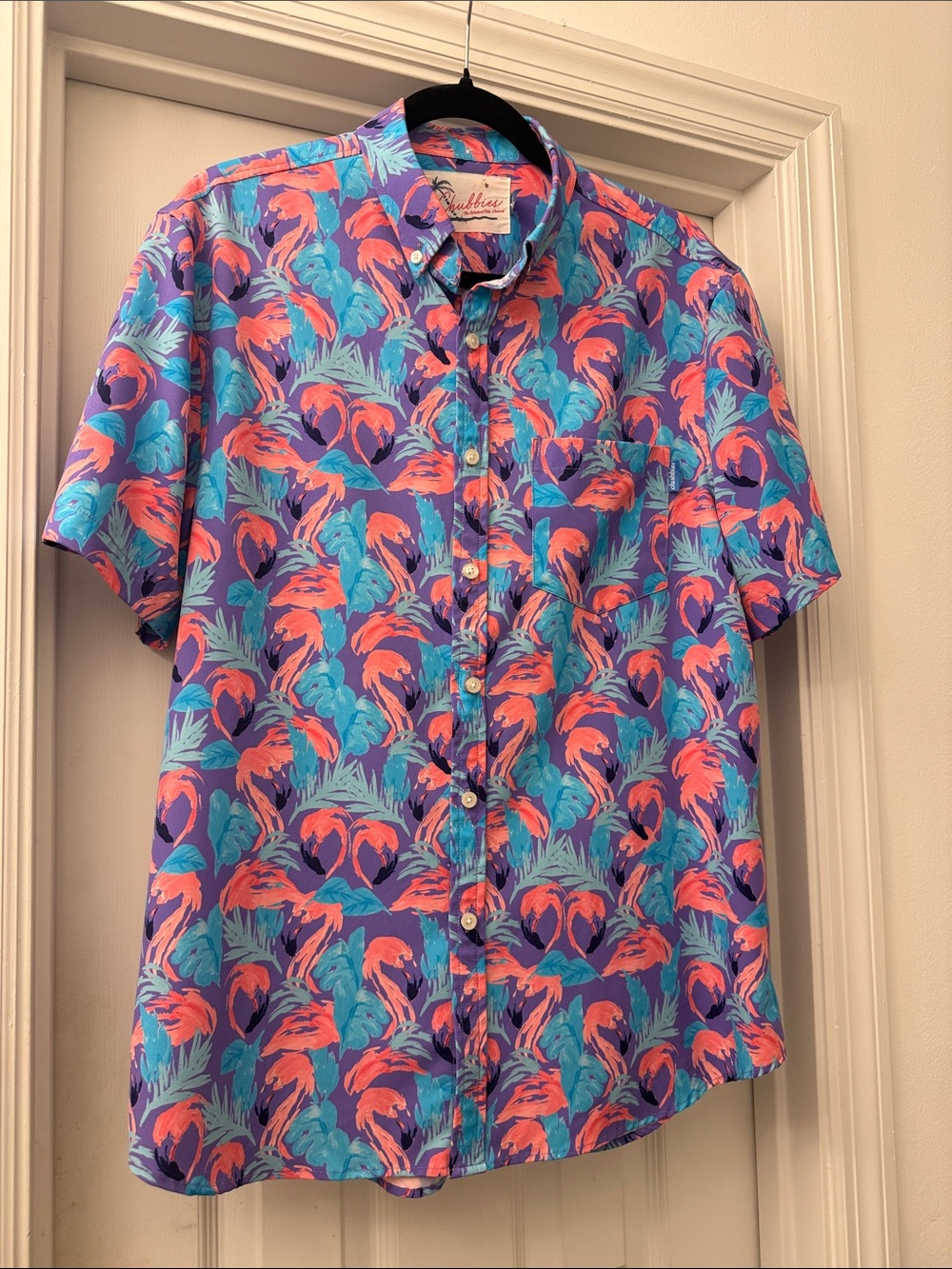 Chubbies Flamingo Tropical Hawaiian Short Sleeve Button Up Shirt Men’s L